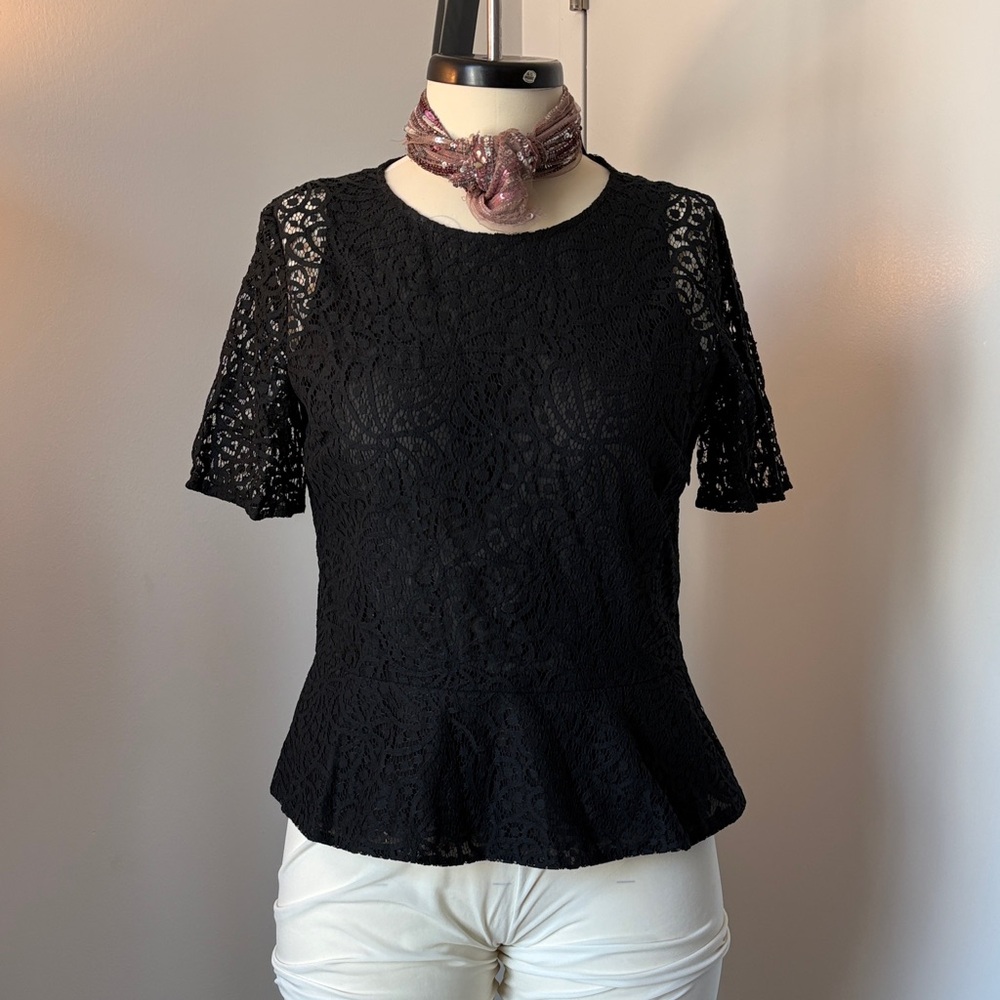 Club Monaco Black Lace Peplum Blouse